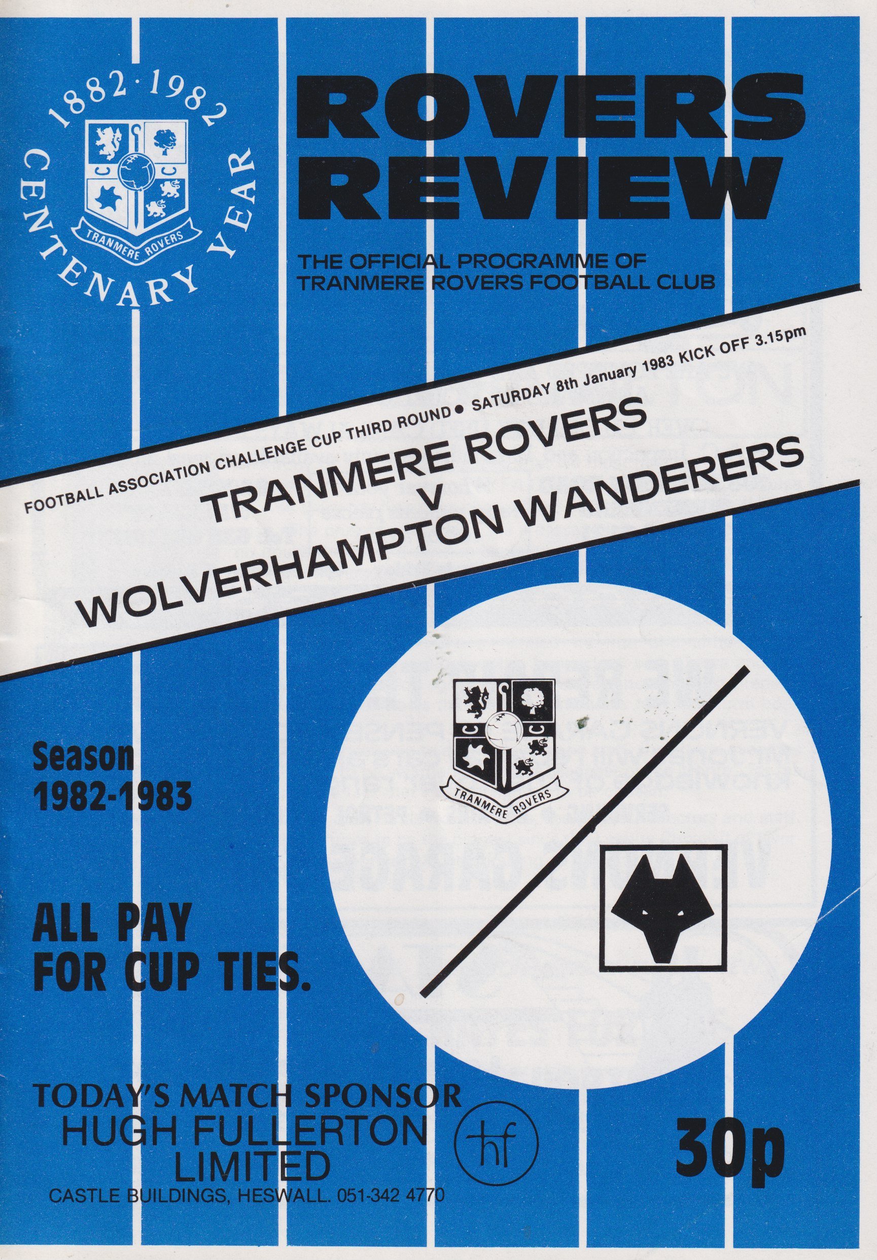 Tranmere Rovers v Wolverhampton Wanderers match programme